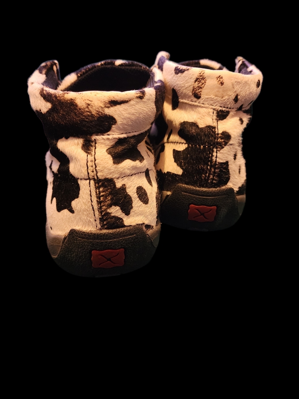 Twisted X "Hair On Hide" Chukka Driving Mocs in a black and white cow print - Picture 3 of 4